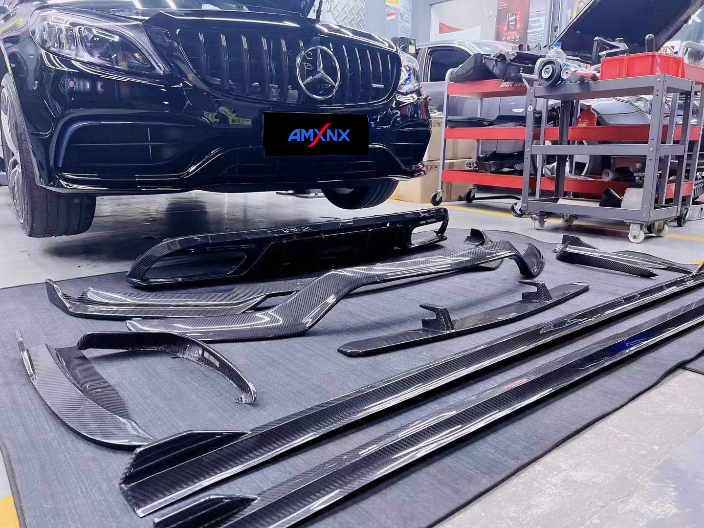 BENZ AMG C63 dry carbon fiber front center lip - Amxnx