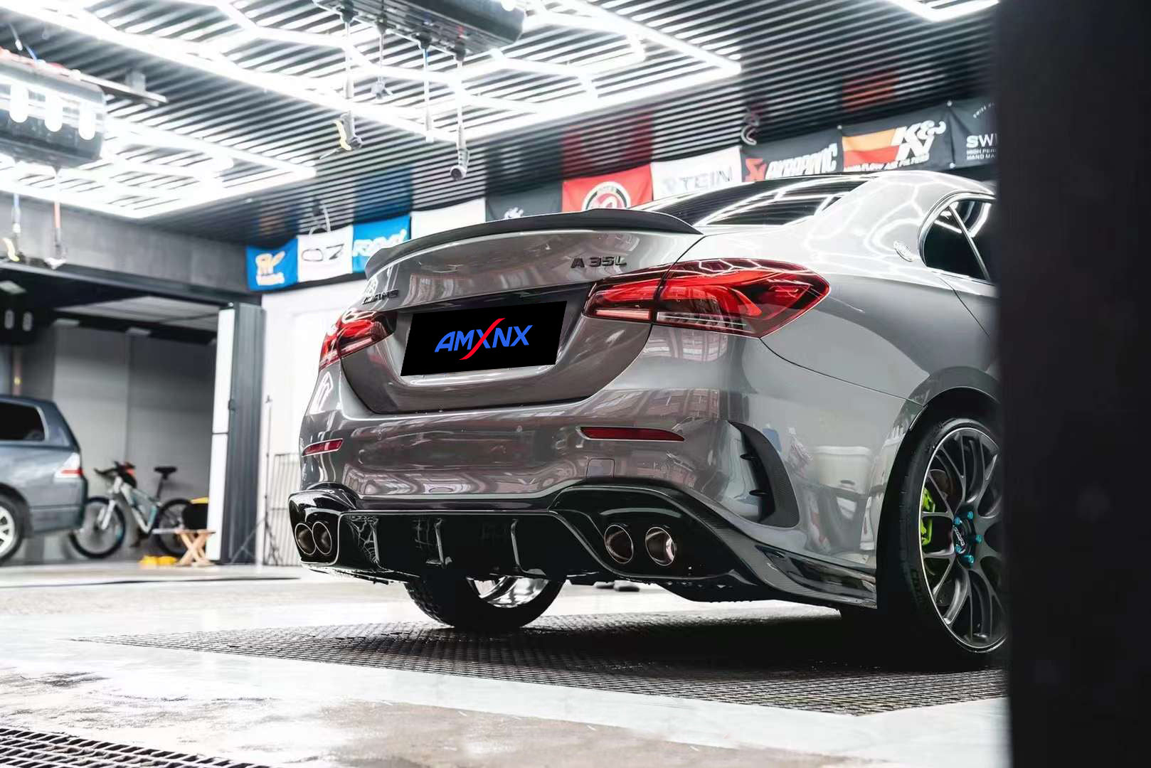 BENZ AMG A35/A35L Dry carbon fiber rear lip without lights - Amxnx