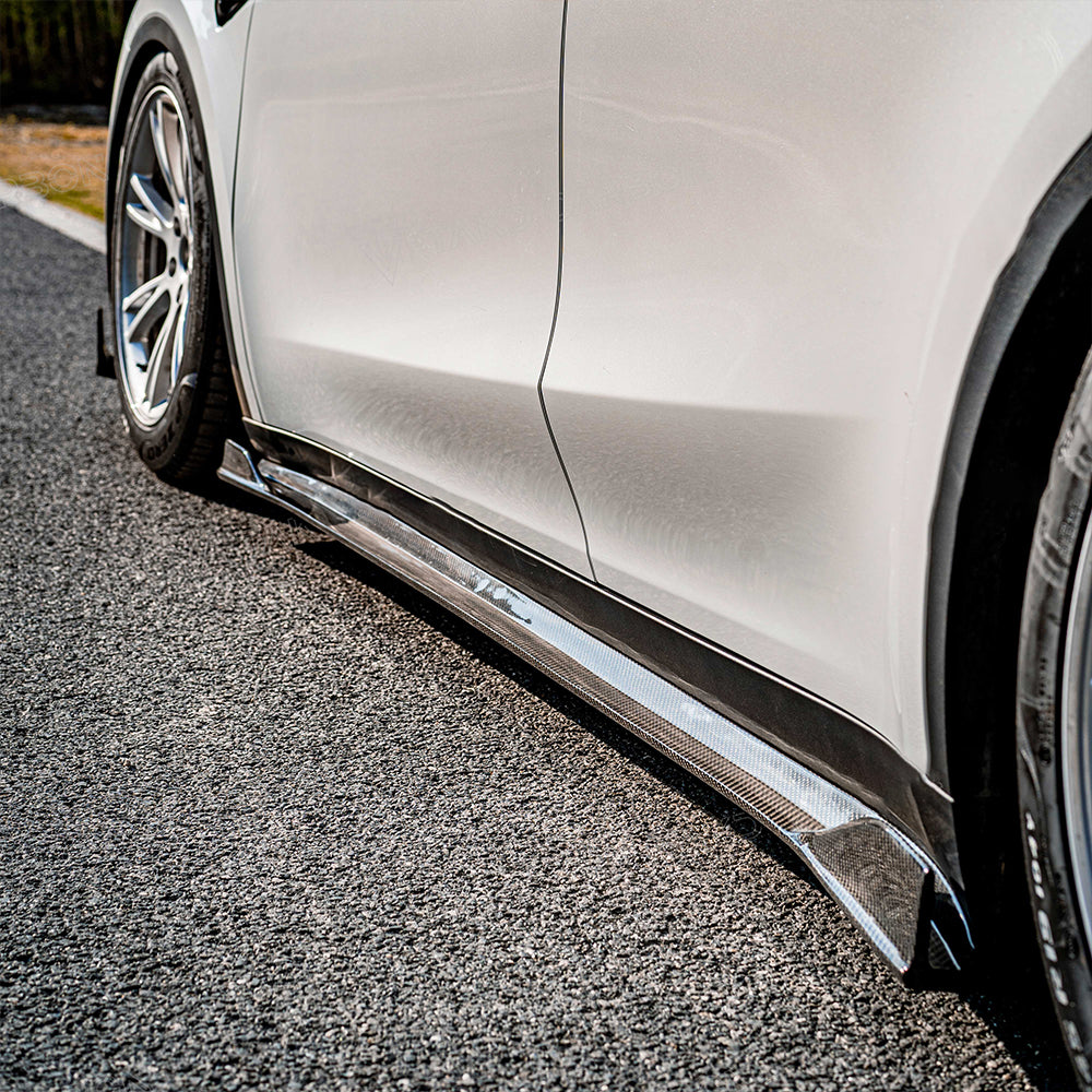TESLA MODEL Y Dry Carbon Fiber Side Skirts Extensions For 2021-UP - Amxnx