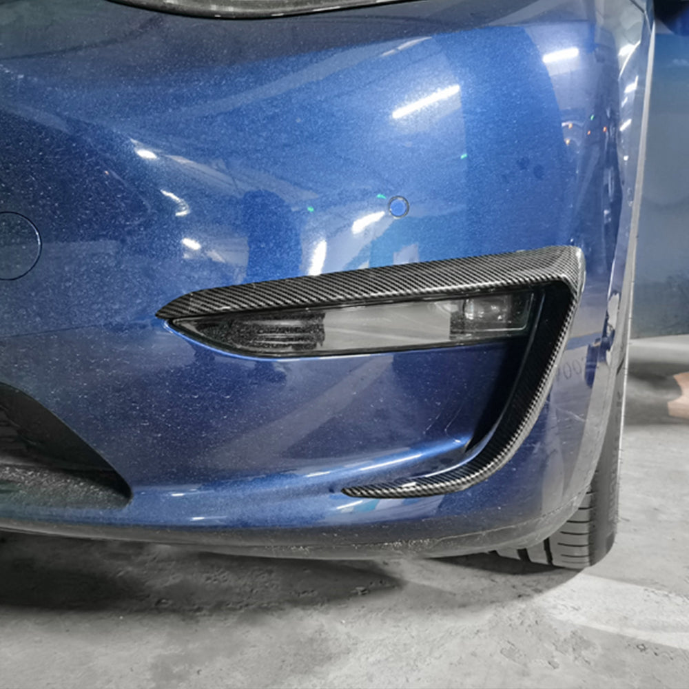 TESLA MODEL Y Dry Carbon Fiber V style Front Bumper Canards For 2021-UP - Amxnx