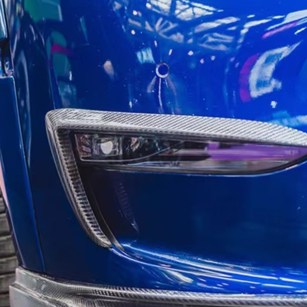 TESLA MODEL Y Dry Carbon Fiber V style Front Bumper Canards For 2021-UP - Amxnx