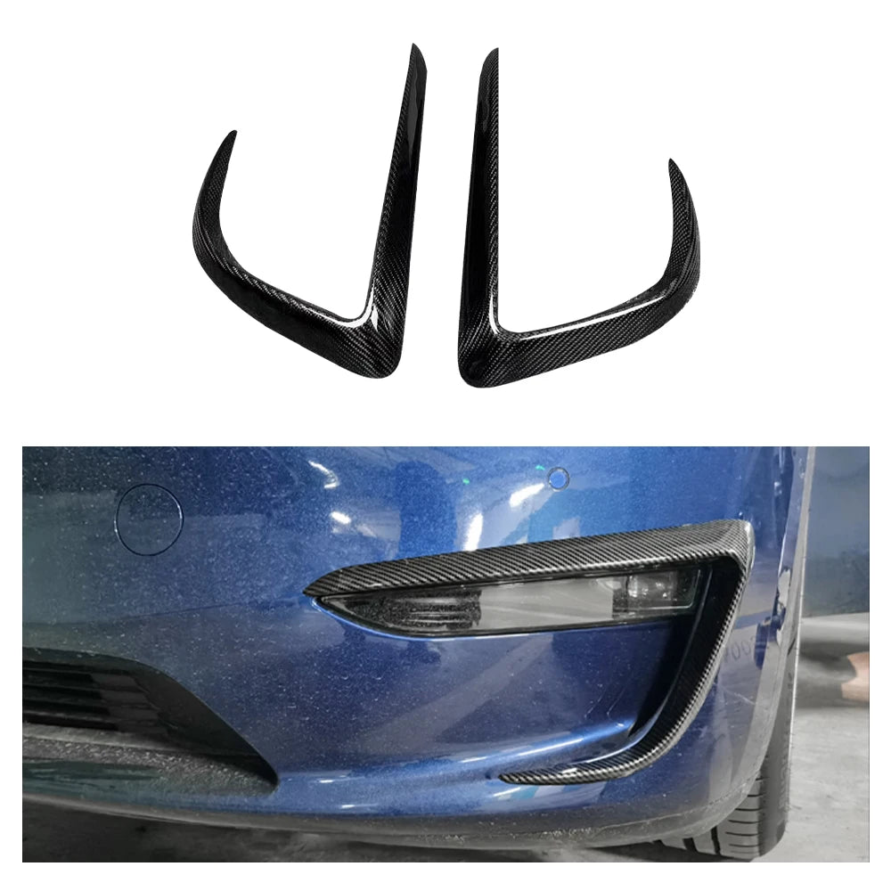 TESLA MODEL Y Dry Carbon Fiber V style Front Bumper Canards For 2021-UP - Amxnx