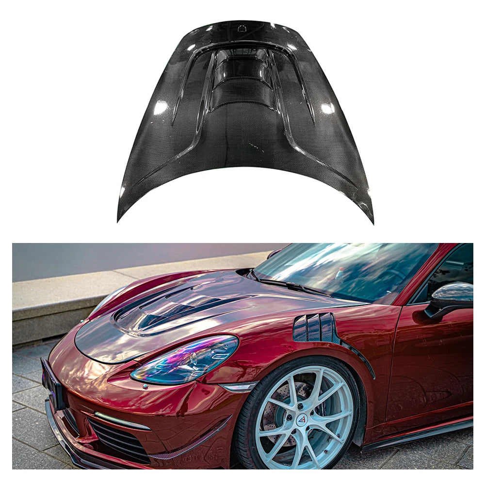 PORSCHE 718 Cayman/Boxster Dry Carbon Fiber Engine Hood Cover - Amxnx