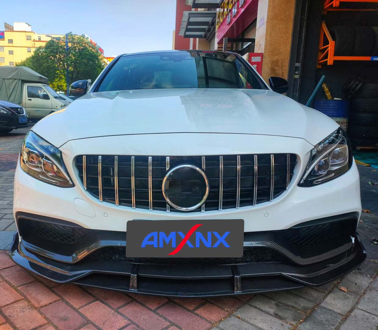 BENZ AMG C63 dry carbon fiber front center lip - Amxnx